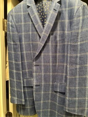 SAND Blue Windowpane Blazer with Light Window Lines
